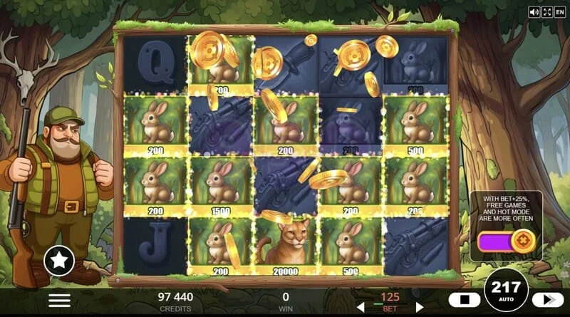 Hunt the Bucks - symbole specjalne Hunter-Wild, Scatter i Animal Credit na siatce